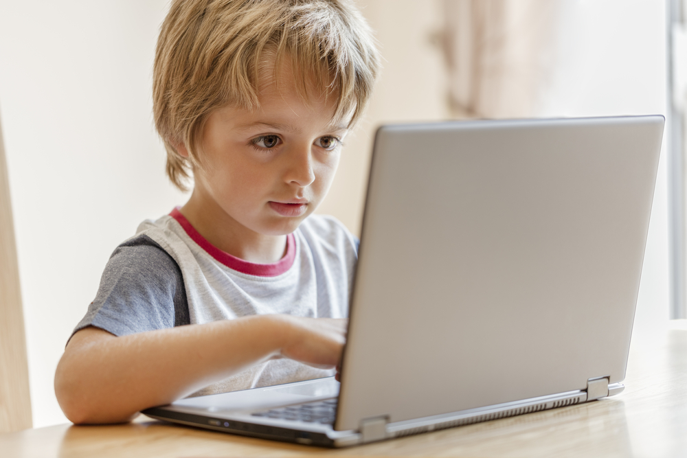 Child plays on laptop